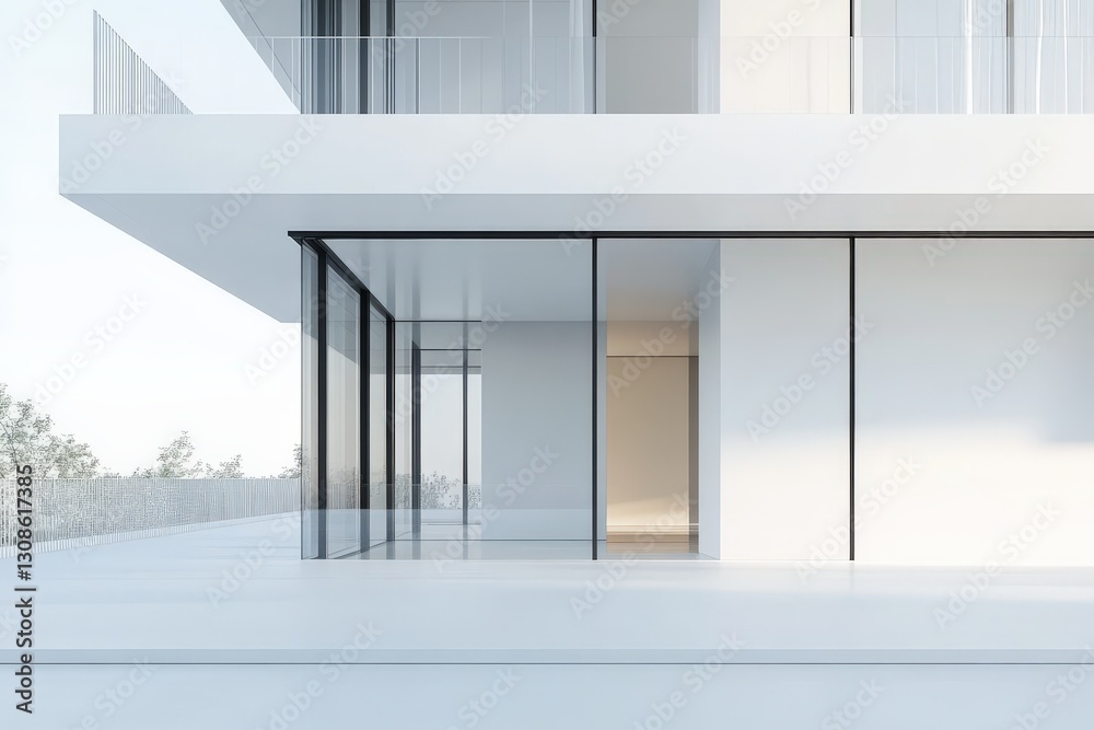 Fototapeta premium Modern White House Balcony Sunrise View.