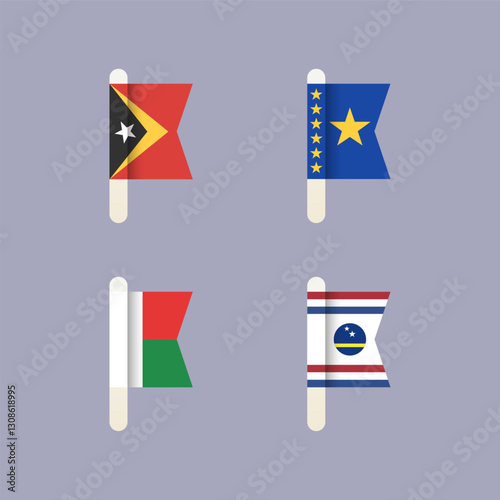 National flags of the world, set flat vector icons