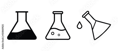 Erlenmeyer Flask Icons: Black Outline Symbols for Science and Laboratory Equipment