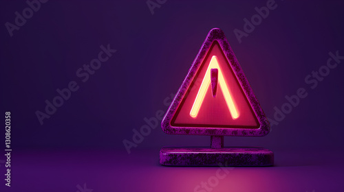 3D Warning Caution icon sign symbol isolated on purple background. Error alert safety concept.3d Minimal exclamation mark or attention warning icon. beware, watch out, be careful, danger