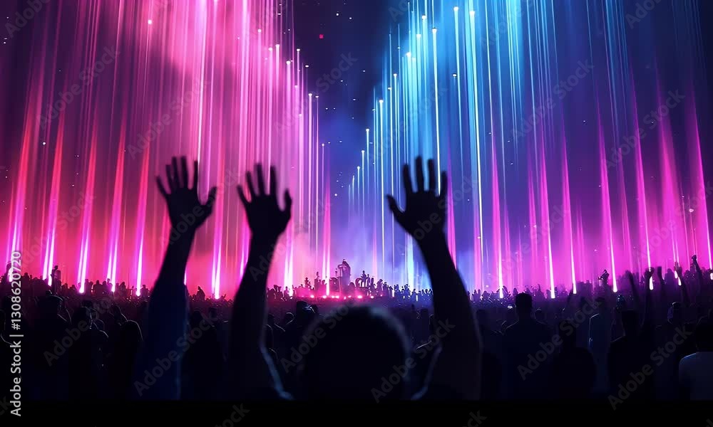 Crowd raising hands at vibrant concert