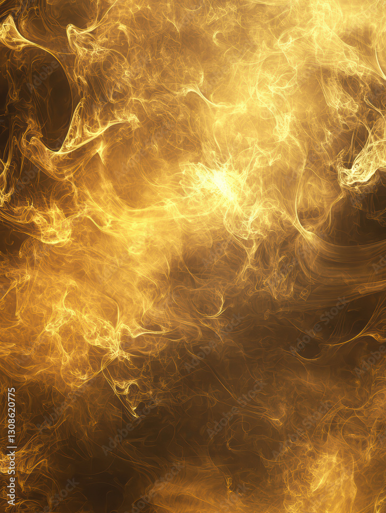 Obraz premium Golden Aura Abstract: A mesmerizing, golden abstract artwork showcasing swirling smoke, offering a sense of energy, motion, and aesthetic appeal. 