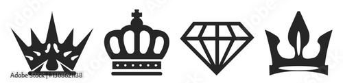 Crowns, in black color, vector, isolated on transparent, Royal crowns, set of crowns.