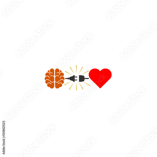 Brain and heart connected icon isolated on white background