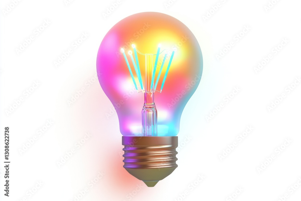 3D glowing light bulb icon, idea symbol with vibrant lighting effects on a white background. 3D glowing light bulb icon, idea symbol with vibrant lighting effects on a white background.