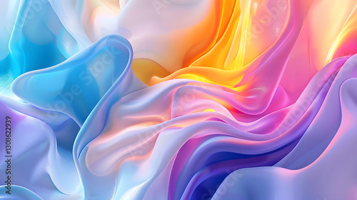 Abstract colorful background with flowing shapes and soft curves, blending vibrant hues in a dynamic and artistic style.