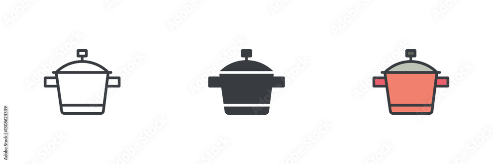 Cooking pot different style icon set Cooking pot different style icon set