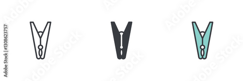 Clothes peg different style icon set