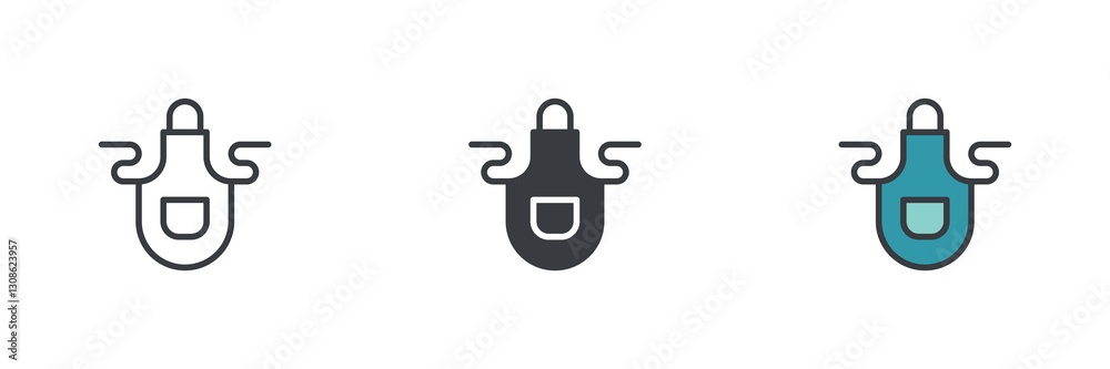 Apron with pocket different style icon set Apron with pocket different style icon set