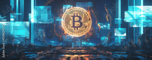 An abstract depiction of a bitcoin symbol