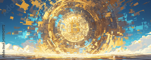 An abstract depiction of a bitcoin symbol