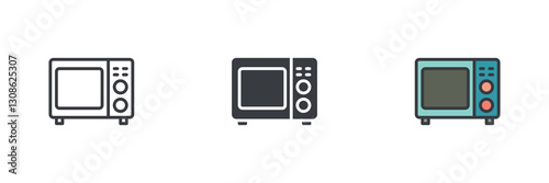 Microwave oven different style icon set