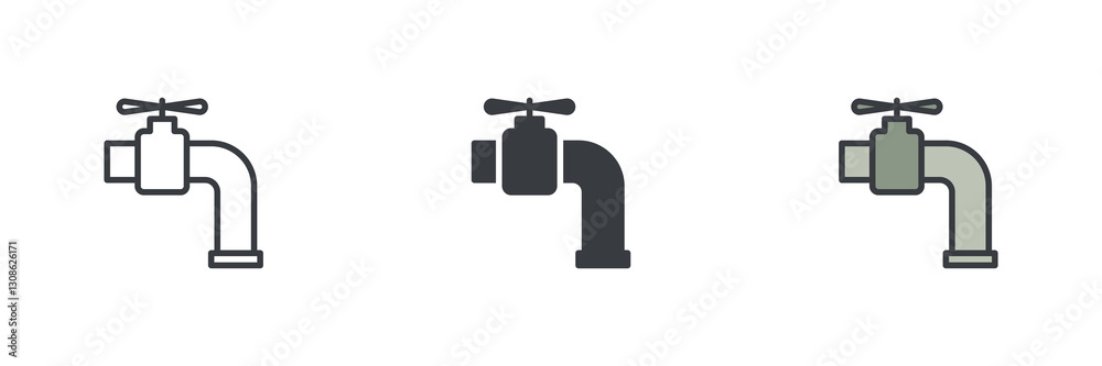 Faucet or water tap different style icon set Faucet or water tap different style icon set