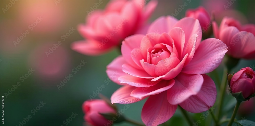 Close-up of delicate pink and red flowers, perfect for a romantic or feminine design, close-up, feminine, botanical Close-up of delicate pink and red flowers, perfect for a romantic or feminine design, close-up, feminine, botanical