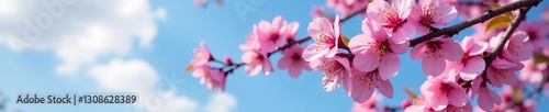 Close-up of exquisite burgundy sakura blossoms against clear blue sky, floral, beauty, trees