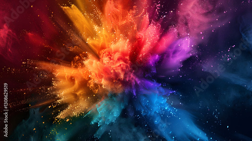 Abstract colorful explosion of color on a dark background, featuring vibrant splashes and artistic energy.