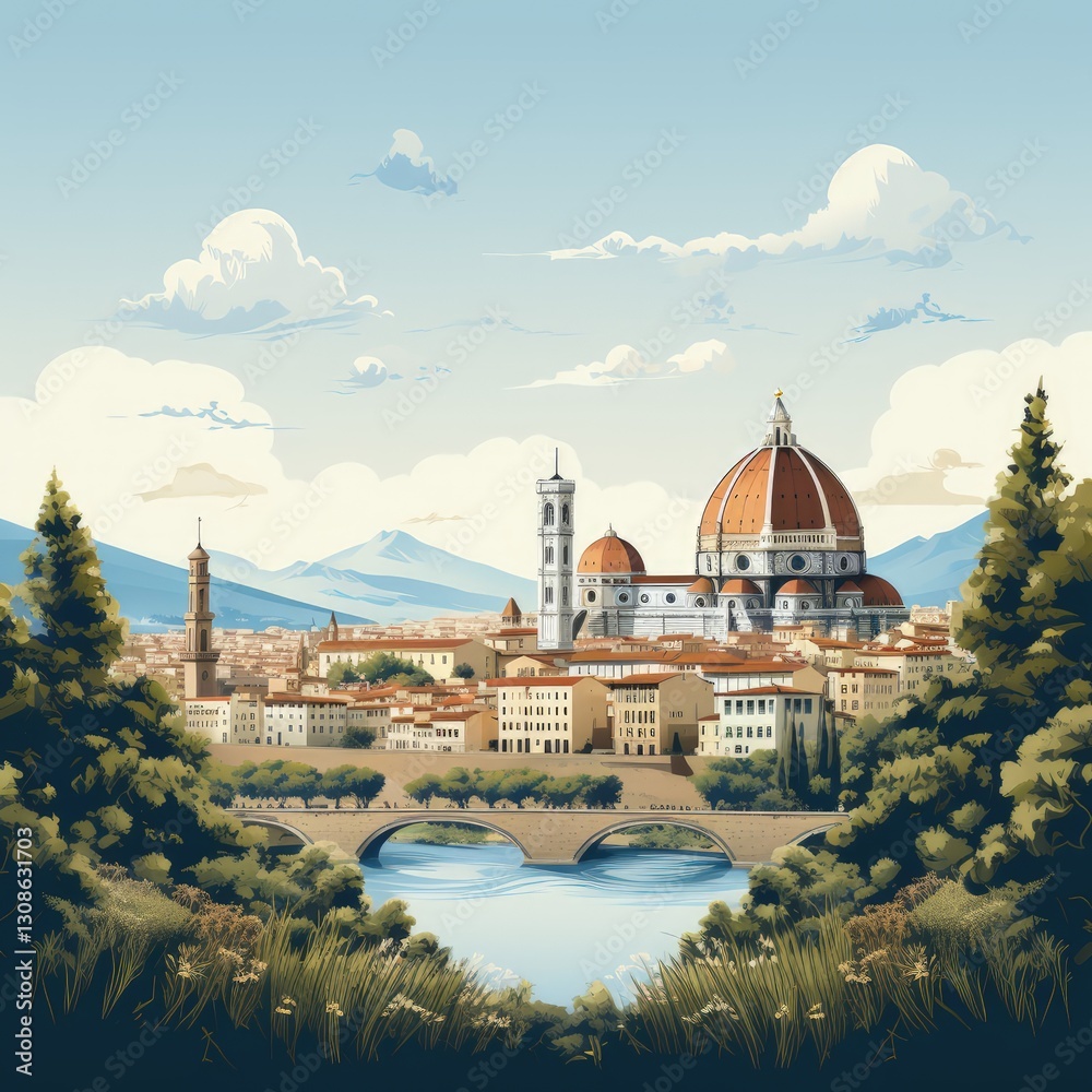 Fototapeta premium Florence in Minimalist Style: A Creative Cityscape Representation