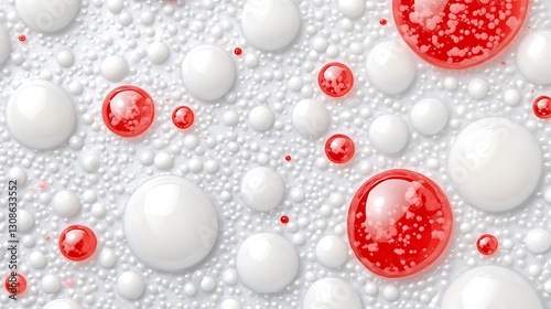 Abstract Background of Red and White Liquid Bubbles Close up Macro Photography
