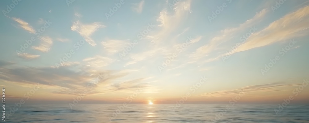 Fototapeta premium A beautiful sunrise reflecting on a tranquil ocean surface beneath clouds