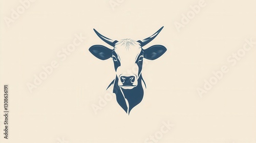 Stylized cow logo for modern dairy farm branding showcasing minimalist design with soft blue and white color palette photo