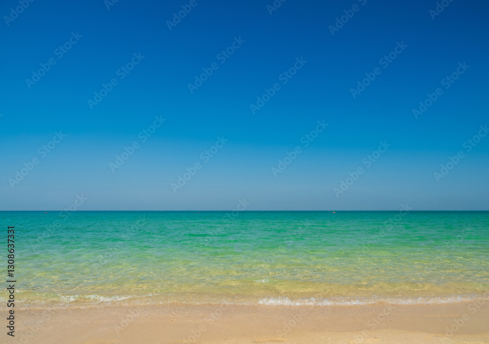 Fototapeta premium Photography horizon beautiful landscape summer season panorama tropical sea beach white sand clean blue sky background calm nature ocean soft wave water travel at Sai Kaew Beach island sun day time