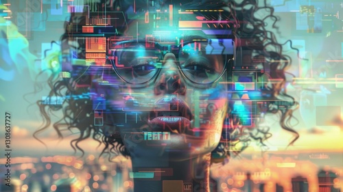 Abstract of science fiction scenery express high tech future city in cyberpunk style. Futuristic electrics with fantasy concept of artificial intelligence create powerful technology sense. AIG53.