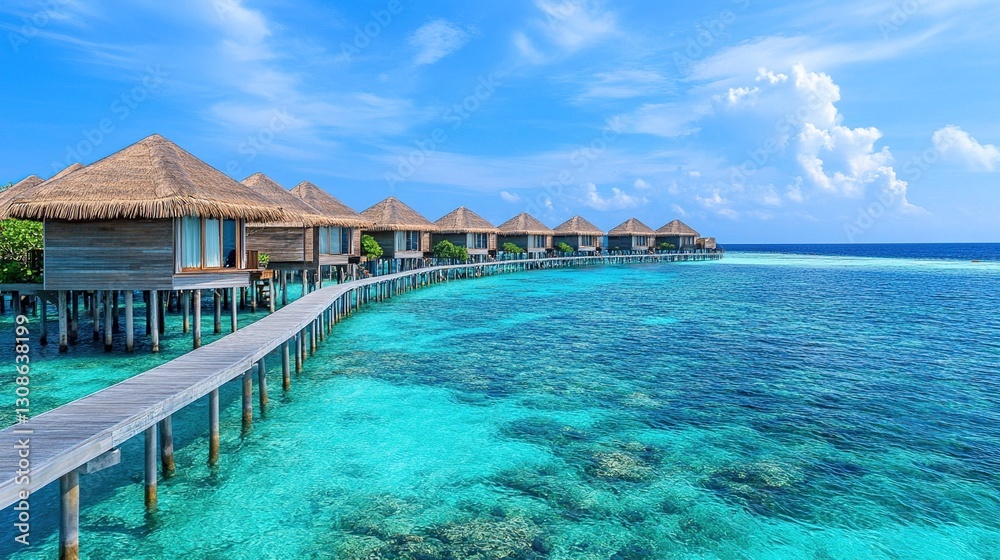 Overwater bungalows on a tropical island. Overwater bungalows on a tropical island.