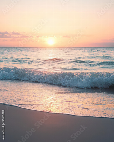 Coastal Calm at Dawn: A serene coastal scene where the sun peeks over the horizon, casting a gentle, warm glow over the sea, inviting tranquility and the beginning of a fresh day.
