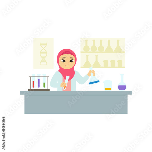Muslim Women in Science 1 in Laboratory with Beakers