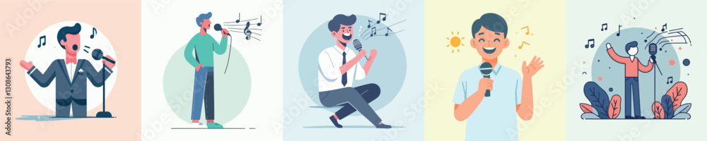 Set of Vector Character Pictures Singing Set of Vector Character Pictures Singing