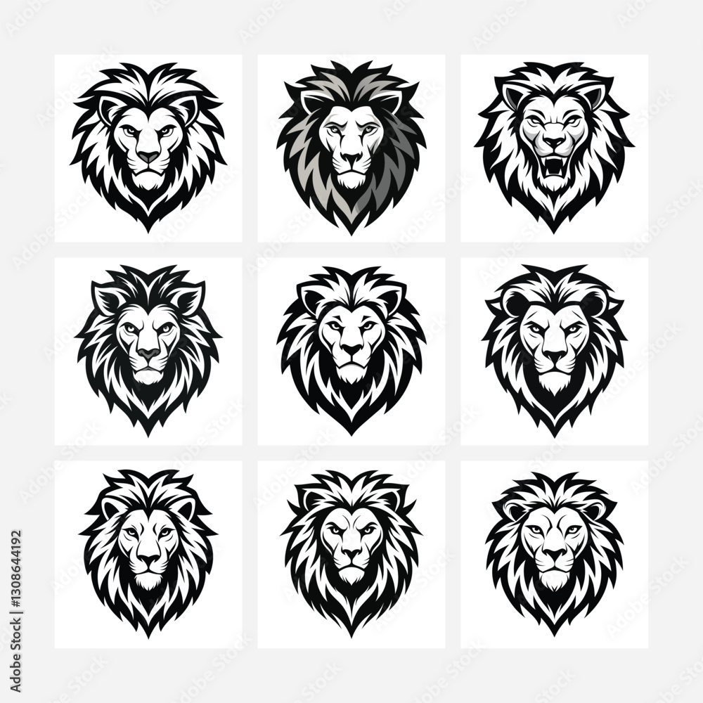 Fototapeta premium Download a high-quality lion head vector with sharp, flowing lines and a fierce expression. Perfect for logos, tattoos, and digital artwork in a bold tribal style.