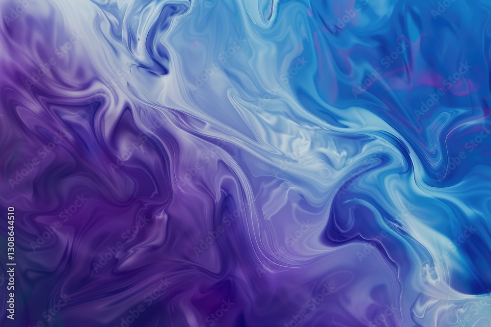 Fototapeta premium Liquid texture in blue and purple with reflections. Close up abstract photograph. Abstract artwork of blue and purple watercolor mixing together. Macro shot of vibrant color mixing together. AIG51.