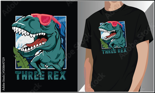 PrintFunny Three Rex T Shirt Design, Kids Dinosaur Themed Birthday TShirt, Back To School T-Rex T-shirt Vector, Kids Dino T-Shirt, T-Rex Lover, T-Rex Dinosaur Vintage Vector illustration.