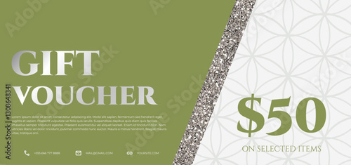 Gift voucher template in elegant minimal design. Sale, promotion, certificate. Vector illustration for spa, healthcare, cosmetics, lifestyle