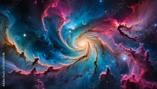 Swirling Colorful Nebula with Stars in Deep Space Cosmic Scene