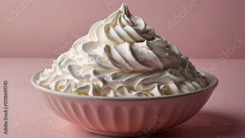 A bowl of fluffy whipped cream against a pastel pink textured background, highlighting its creamy texture and inviting appearance.
Автор: Steven