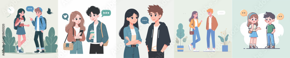 Set of Vector Character Images Couple Chat Set of Vector Character Images Couple Chat