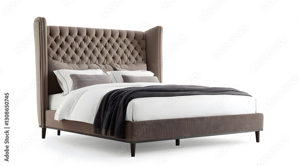 custom made wallpaper toronto digitalElegant Bedroom Furniture: A stylish bed features a tall, tufted headboard, inviting comfort and sophistication, perfect for restful nights.
