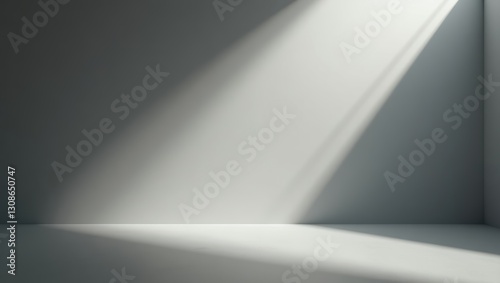 Minimalist empty room with soft light rays creating shadows on the wall and floor