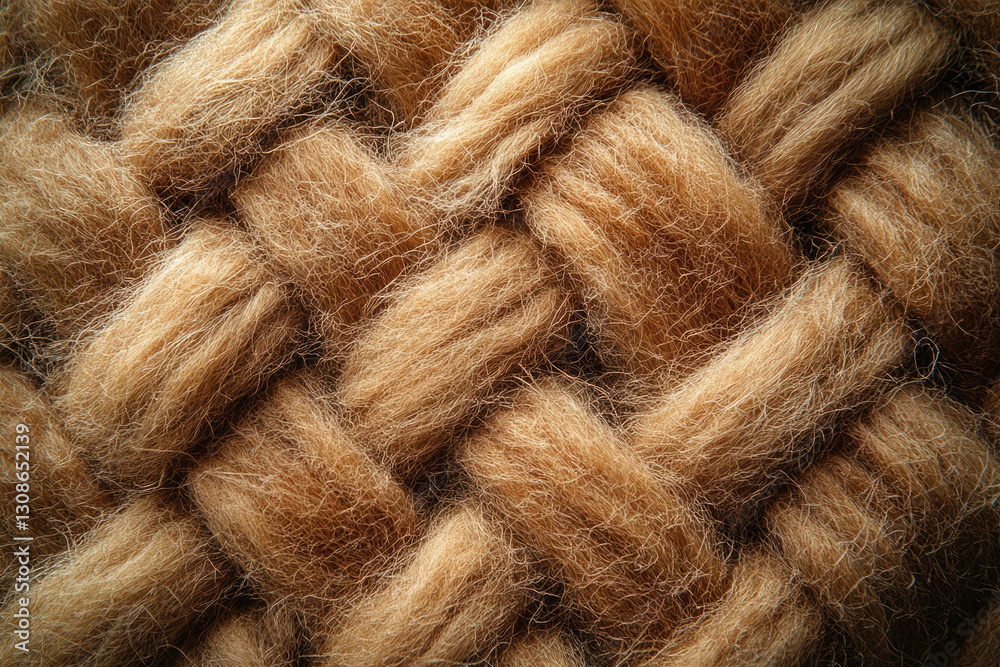 Fototapeta premium Close-up of a light brown woolen textile, showing the texture and weave of the fabric.