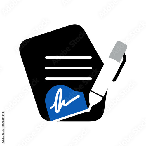 Black contract document with blue signature