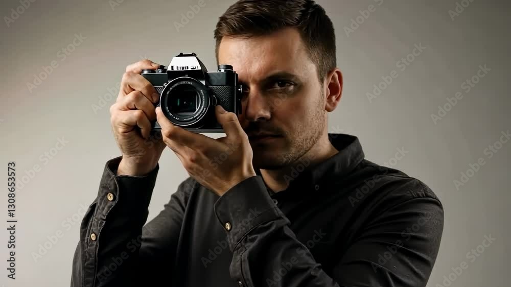 Capturing the moment: man engaging with camera for artistic photography Capturing the moment: man engaging with camera for artistic photography