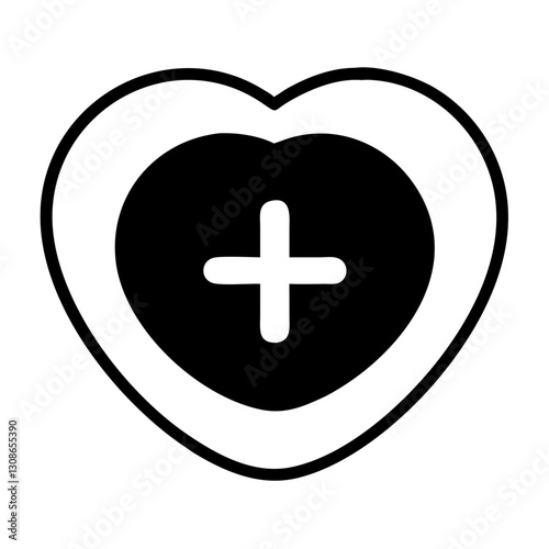 Black medical heart with cross icon