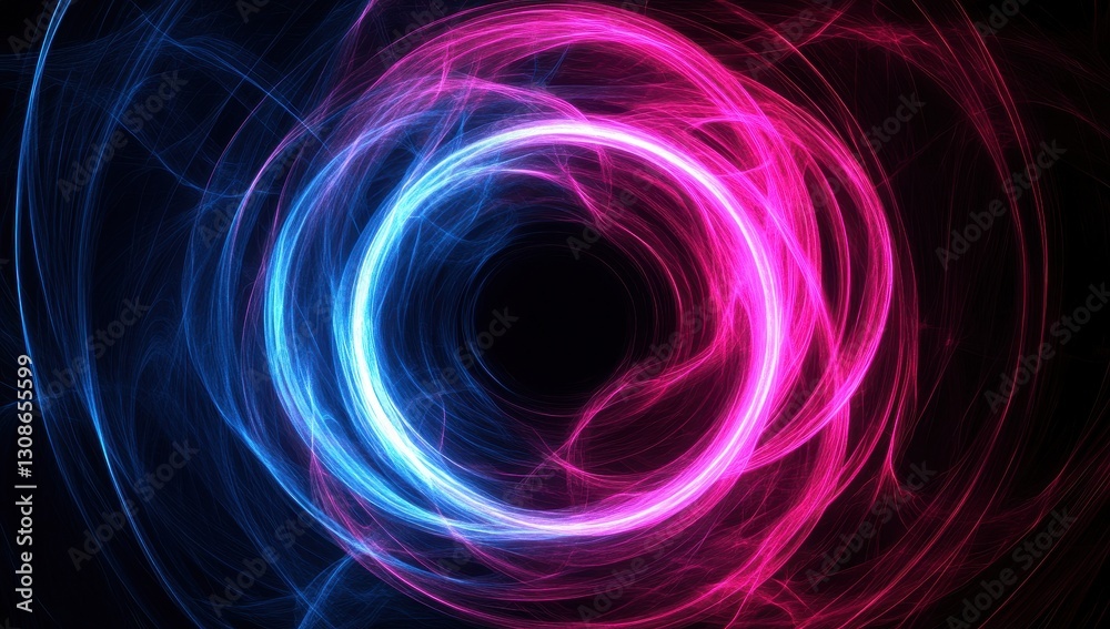 Vibrant Abstract Circular Design with Swirling Blue and Pink Light Waves on a Deep Black Background for Modern Digital Art Applications Vibrant Abstract Circular Design with Swirling Blue and Pink Light Waves on a Deep Black Background for Modern Digital Art Applications