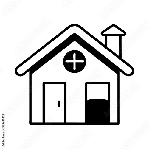 Black and white home with cross