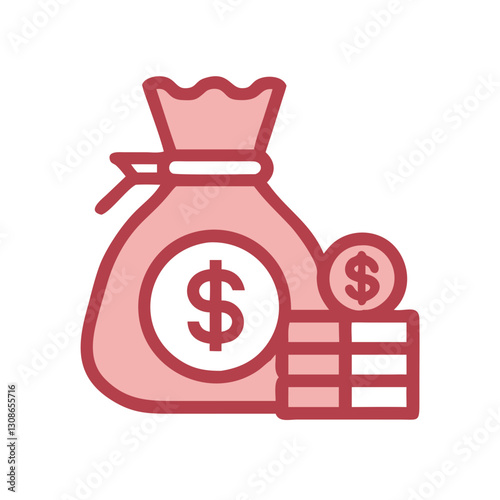 Red money bags with coins icon