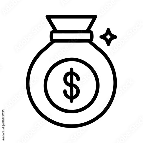 Black and white money bag icon