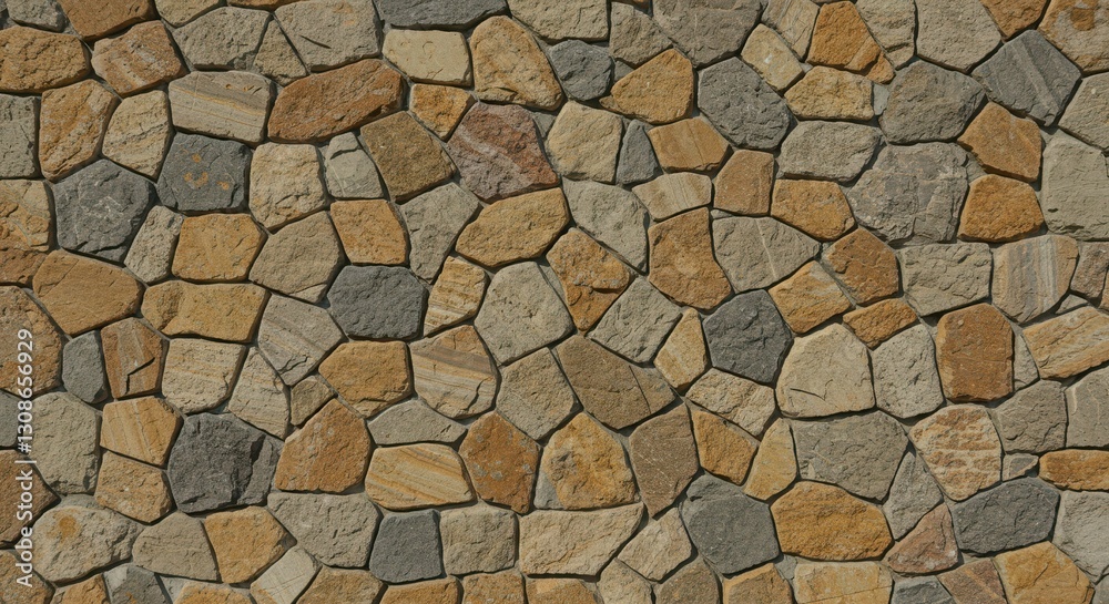 Close-up of irregular stone wall with mixed earth tones Close-up of irregular stone wall with mixed earth tones