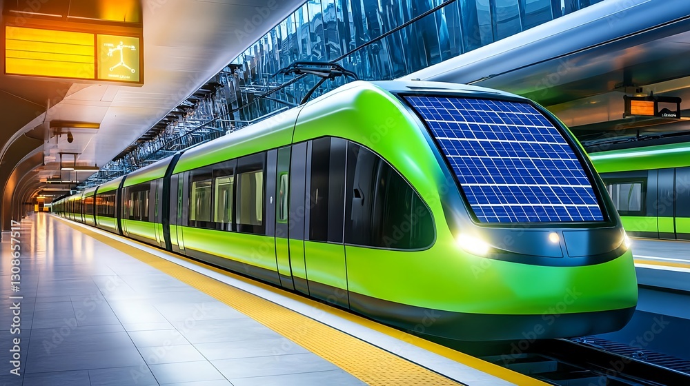 Fototapeta premium Eco-Friendly Solar Powered Train at Station - Sustainable transport.