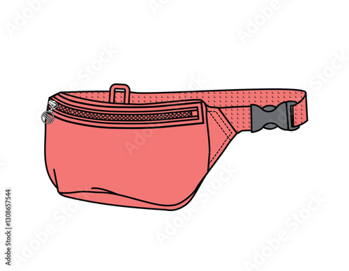 Kids bum bag flat sketch vector mockup template technical illustration.